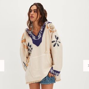 Free People Shoreline Cotton Terry Hooded Pullover Swearshirt. New without tags